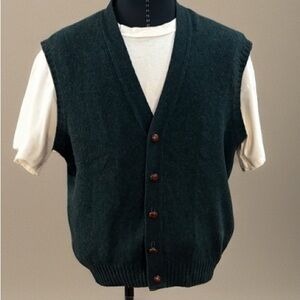 Men's V-Neck Dark Green Button-Up Sweater Vest